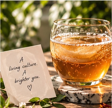 Kombucha glass at a table